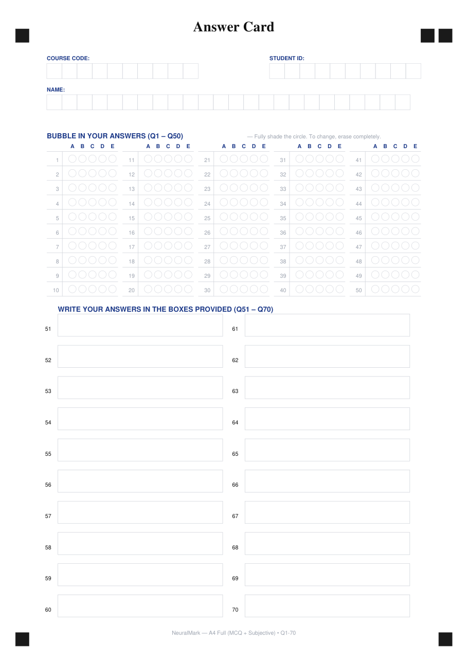 NeuralMark combined A4 answer card preview